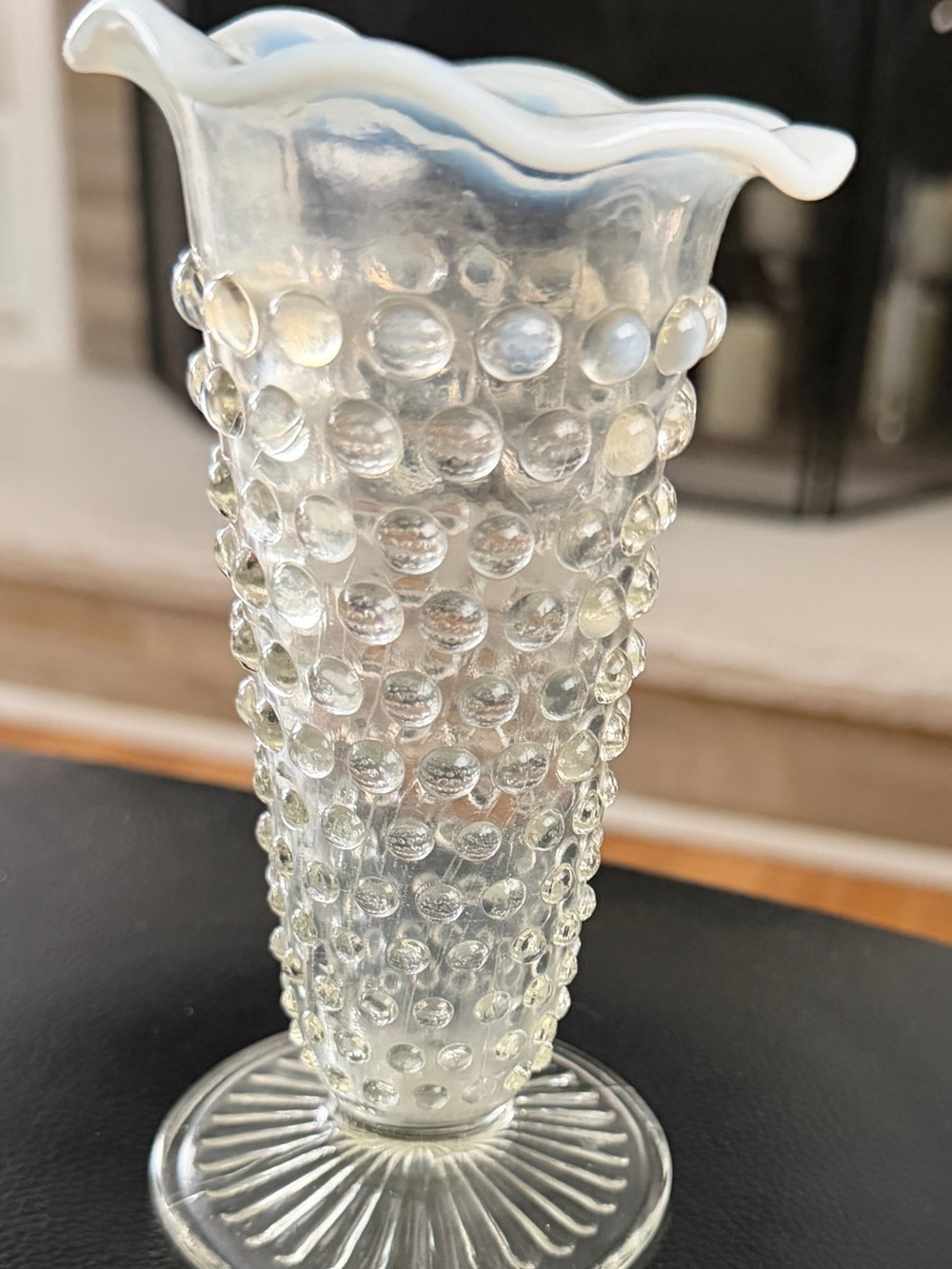 Frosted White Hobnail Glass Vase - Elegant Home Accent
